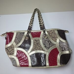 Y2K Bebe Leather Snake Print Multicolor Patchwork Tote Bag